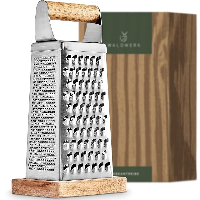 Grattugia in acciaio inox con fili incisi WALDWERK con vassoio in legno