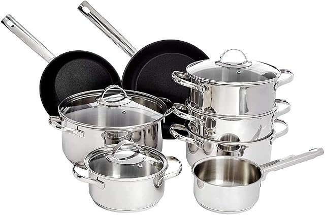 Batteria da cucina in acciaio inox Amazon Basics da 11 pezzi