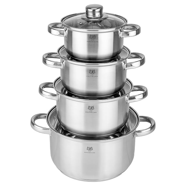 Batteria da cucina in acciaio inox KARL HAUSMANN da 4 pezzi con termometri nei coperchi