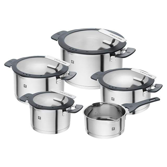 Batteria da cucina ZWILLING Simplify da 5 pezzi con coperchi scolapasta integrati