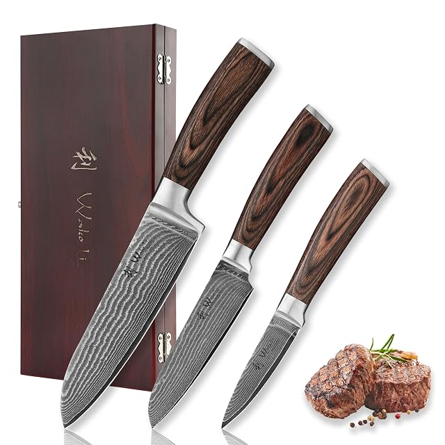 Set di 3 coltelli in Damasco Wakoli EDIB in scatola di legno