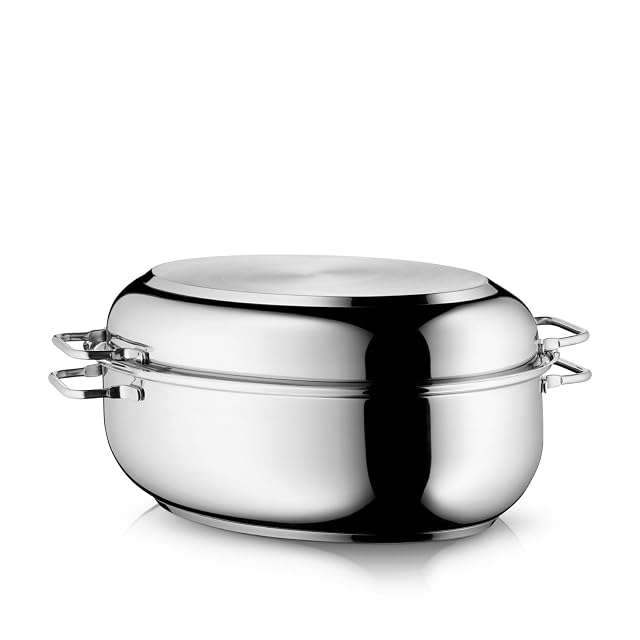 Rostiera ovale in acciaio inox WMF da 8,5 litri con coperchio-padella