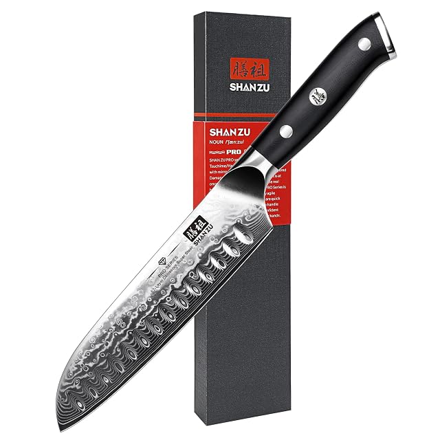 Coltello santoku in damasco SHAN ZU da 18 cm