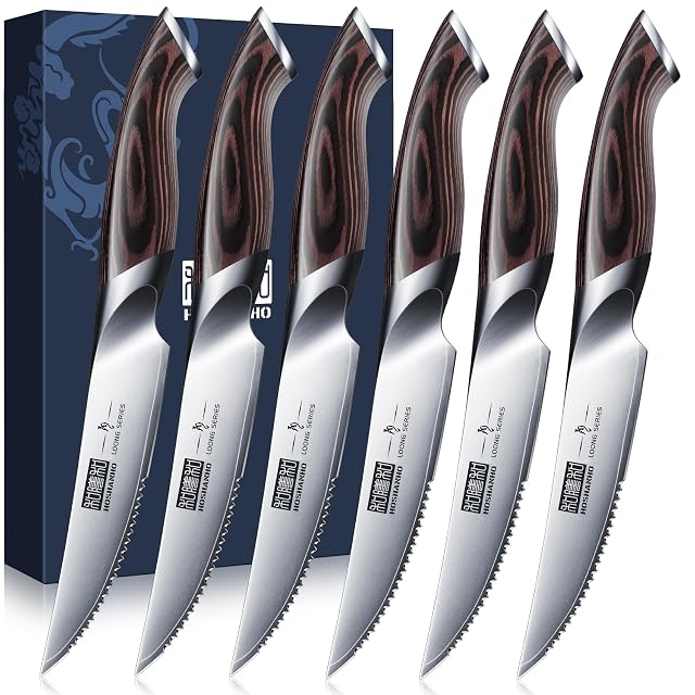 Set di 6 coltelli da bistecca HOSHANHO con manici in pakkawood