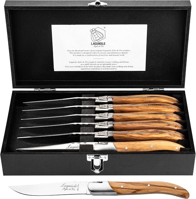 Set di 6 coltelli da bistecca Laguiole Style de Vie in legno d’ulivo
