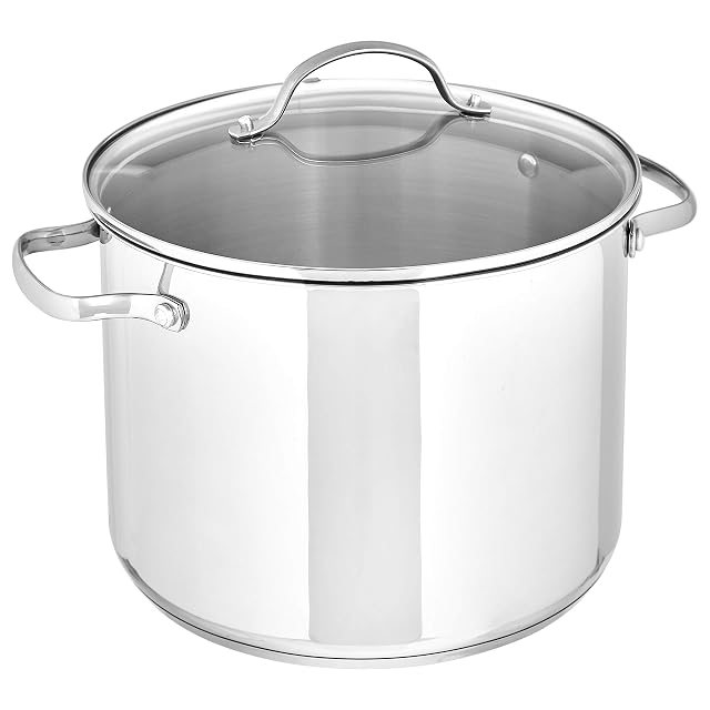 Pentola alta in acciaio inox Amazon Basics da 7,6 litri con coperchio in vetro