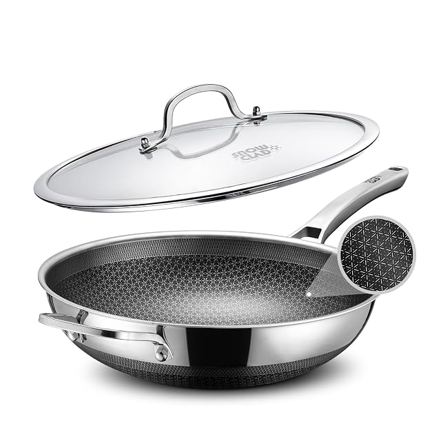 Wok in acciaio inox a tre strati SNOWCLAD da 32 cm con coperchio